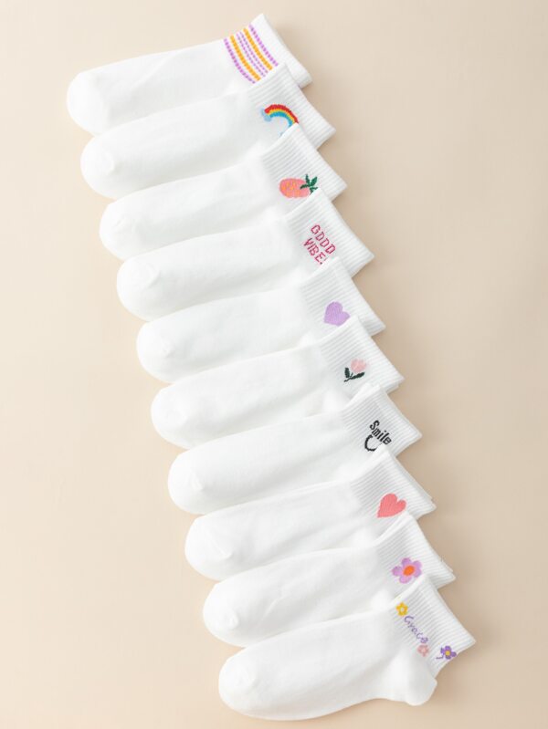 10pairs Flower & Letter Graphic Ankle Socks