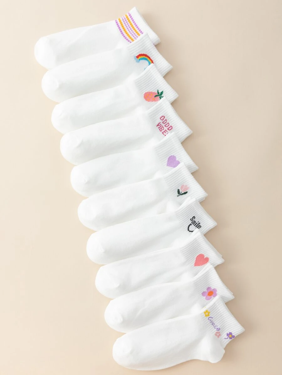 10對花和字母圖案短襪