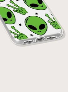 1pc Cartoon Alien Printed Phone Case - Multicolor - View 3