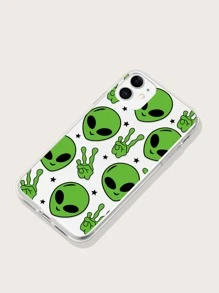1pc Cartoon Alien Printed Phone Case - Multicolor - View 4