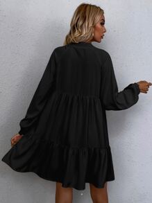 SHEIN LUNE Vestido smock de cuello con cordón de manga farol