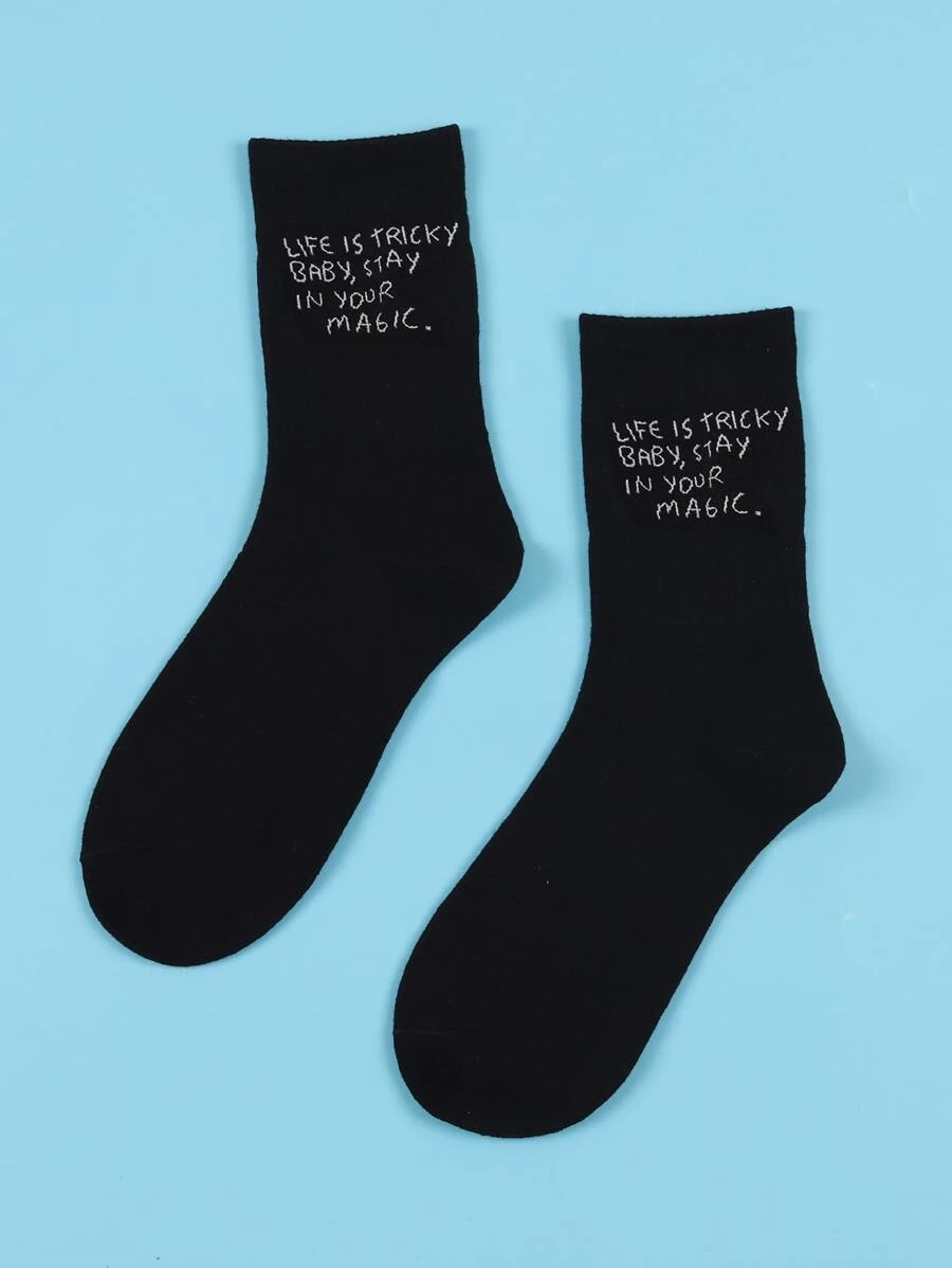 Men Letter Graphic Crew Socks - Black - View 1