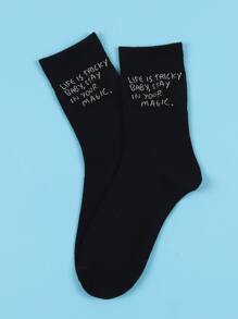 Men Letter Graphic Crew Socks - Black - View 2