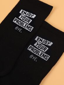 Slogan Graphic Crew Socks - Black - View 3