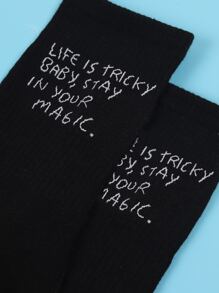 Men Letter Graphic Crew Socks - Black - View 3