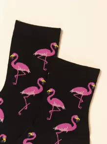 Flamingo Pattern Crew Socks - Multicolor - View 3