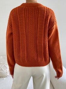 Chiquease Cable Knit Drop Shoulder Sweater,Long Sleeve Tops Knit Pullover Fall Winter Outfit