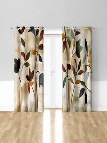 2pcs Flower Pattern Curtain, Modern Polyester Curtain For Living Room, Bedroom - Multicolor - View 1