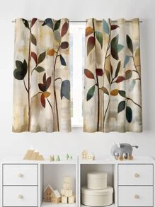 2pcs Flower Pattern Curtain, Modern Polyester Curtain For Living Room, Bedroom - Multicolor - View 5