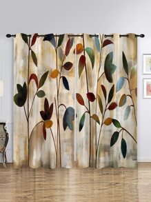 2pcs Flower Pattern Curtain, Modern Polyester Curtain For Living Room, Bedroom - Multicolor - View 4