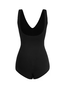 SHAPORA Solid Backless Shapewear Bodysuit - Black - View 7
