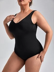 SHAPORA Solid Backless Shapewear Bodysuit - Black - View 8