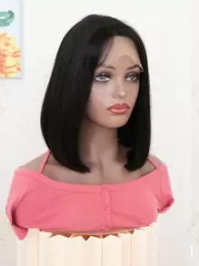 13*4 devant en dentelle Perruque De Cheveux Humains Droit Court devant en dentelle Perruque human hair - Natural Black - Voir 3