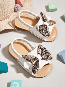 Girls Floral Pattern Bow Decor Slingback Sandals - White - View 1