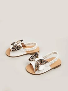 Girls Floral Pattern Bow Decor Slingback Sandals - White - View 3