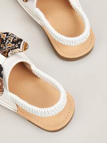 Girls Floral Pattern Bow Decor Slingback Sandals - White - View 4