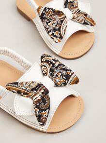 Girls Floral Pattern Bow Decor Slingback Sandals - White - View 5