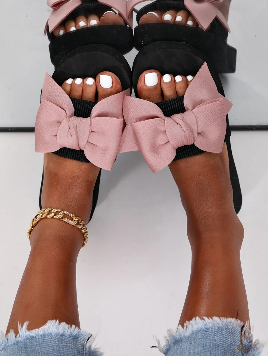 Women's Plastic Bow-Knot Decorated Slippers, College Style - Pink - View 1