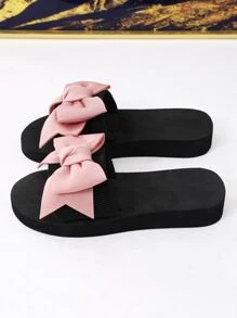 Women's Plastic Bow-Knot Decorated Slippers, College Style - Pink - View 2