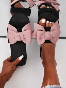Women's Plastic Bow-Knot Decorated Slippers, College Style - Pink - View 4