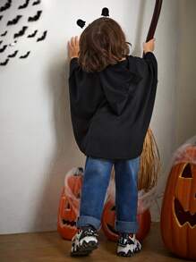 SHEIN 小男童萬聖印花蝙蝠袖連帽衫