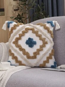 Miater Geometric Embroidered Tassel Decor Cushion Cover Without Filler, Throw Pillow Cover, Pillow Insert Not Include, For Sofa, Living Room - Multicolor - View 6