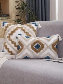 Miater Geometric Embroidered Tassel Decor Cushion Cover Without Filler, Throw Pillow Cover, Pillow Insert Not Include, For Sofa, Living Room - Multicolor - View 7