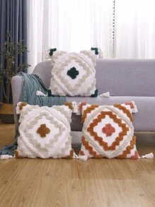 Miater Geometric Embroidered Tassel Decor Cushion Cover Without Filler, Throw Pillow Cover, Pillow Insert Not Include, For Sofa, Living Room - Multicolor - View 1