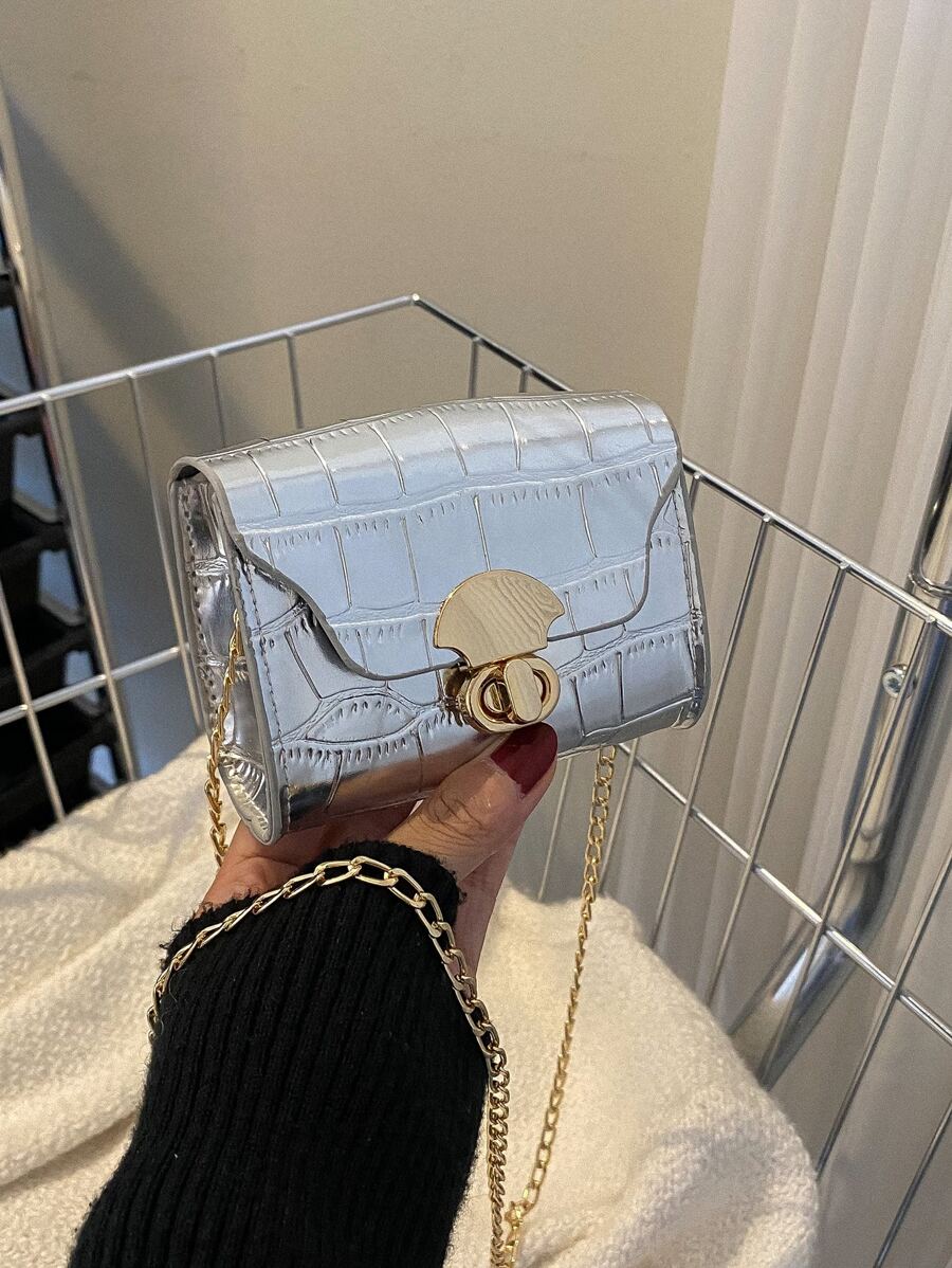 Túi Crossbody Nữ In cá sấu Chuỗi Mốt - Bạc - Xem 1