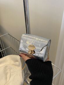 Túi Crossbody Nữ In cá sấu Chuỗi Mốt - Bạc - Xem 4