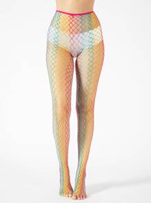 Color Block Fishnet Tights - Multicolor - View 1