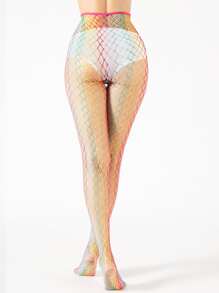 Color Block Fishnet Tights - Multicolor - View 2
