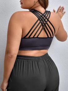 Bras thể thao Plus Size Hội Chữ thập màu trơn - Màu tím hoa cà - Xem 1