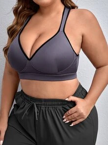 Bras thể thao Plus Size Hội Chữ thập màu trơn - Màu tím hoa cà - Xem 5
