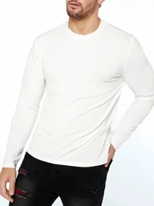 Manfinity Hombres Camiseta unicolor tejido de canalé - Blanco - Ver 1