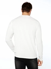 Manfinity Hombres Camiseta unicolor tejido de canalé - Blanco - Ver 2