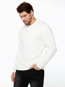 Manfinity Hombres Camiseta unicolor tejido de canalé - Blanco - Ver 4