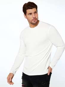 Manfinity Hombres Camiseta unicolor tejido de canalé - Blanco - Ver 5