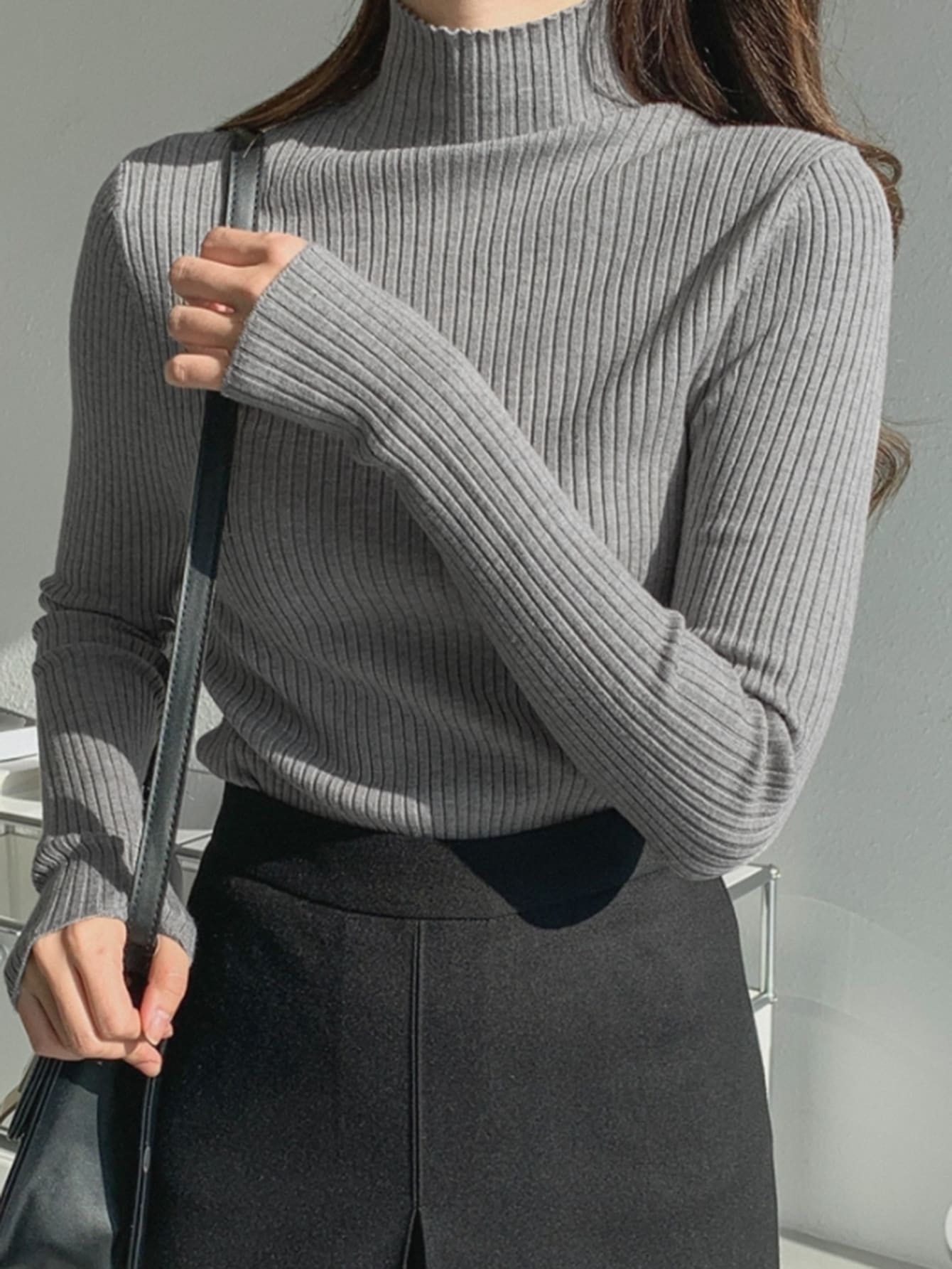 High Neck Ribbed Knit Sweater Fall,Winter