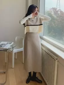 DAZY 1 pieza Chaleco de punto con bloques de color, ropa de otoño