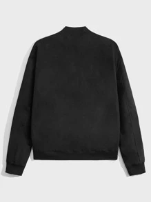 GENTILAND Loose Fit Men Patch Detail Teddy Lined Bomber Jacket - Black - View 2