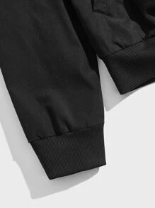 GENTILAND Loose Fit Men Patch Detail Teddy Lined Bomber Jacket - Black - View 4