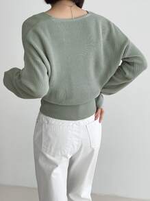 DAZY Surplice Neck Drop Shoulder Jumper - Grey - View 2