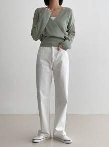 DAZY Surplice Neck Drop Shoulder Jumper - Grey - View 5