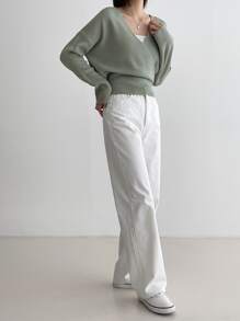 DAZY Surplice Neck Drop Shoulder Jumper - Grey - View 6