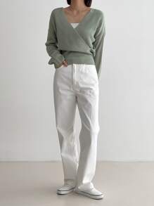 DAZY Surplice Neck Drop Shoulder Jumper - Grey - View 8