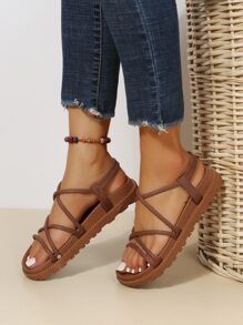 Xăng đan nữ có dây đeo chéo, Xăng đan có dây đeo mắt cá chân bằng nhựa PVC ngoài trời chắc chắn thanh lịch - màu nâu - Xem 2