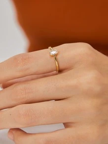 Charm-In 金色闪亮白色方晶锆石女士戒指，生日或情人节礼物 情人节 - 金黃色 - 查看 2