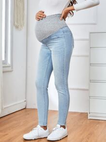 SHEIN Maternidad Jeans ajustados desgarro de talle alto - Lavado ligero - Ver 5