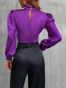 Chiquease 素色泡泡袖短款襯衫 - 紫羅蘭色 - 查看 2